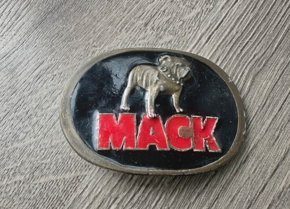 Vintage Mack Trucks Bulldog Belt Buckle Red Black Enamel Trucker 3.5"